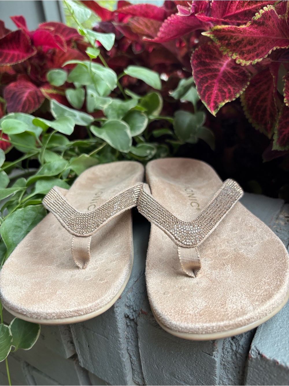 VIONIC DILLON SHINE TOE POST SANDAL Size 6 Champagne Color Flip Flops